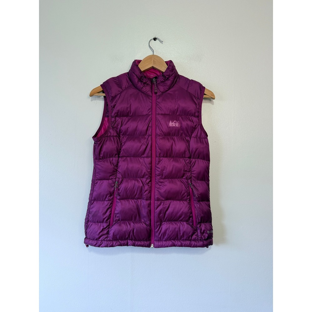 REI Womens Stratocloud Down Puffer‎ Vest Purple Pertex Primaloft XS Full Zip